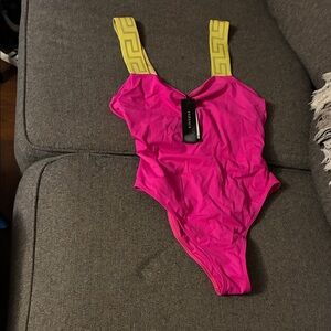 Versace Vibrant Pink One-Piece with Yellow Straps